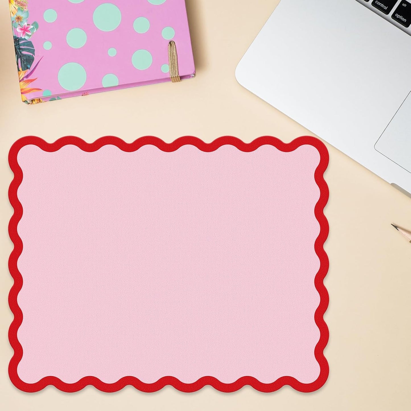 Whaline Scalloped Mouse Pad Non-Slip Desk Mat Pad Rectangle Red Pink Scalloped Edge Mousepad for Home Study Office Decor Computer Keyboard Accessories