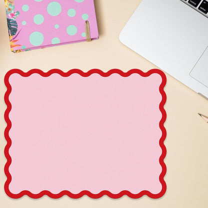 Whaline Scalloped Mouse Pad Non-Slip Desk Mat Pad Rectangle Red Pink Scalloped Edge Mousepad for Home Study Office Decor Computer Keyboard Accessories