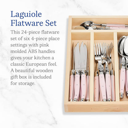 Jean Dubost JD07-13152.PINK 24 Piece Flatware Set 24 Piece Flatware Set, Pink