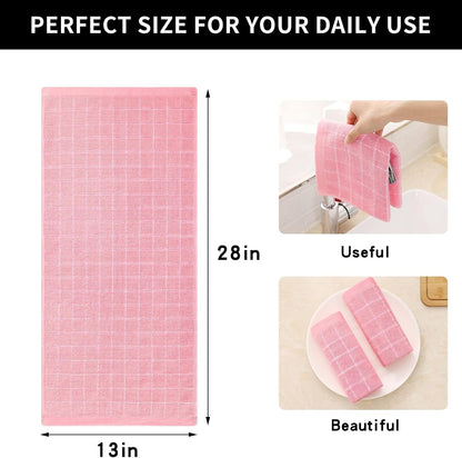Homaxy 100% Cotton Terry Kitchen Towels(Pink, 13 x 28 inches), Checkered Designed, Soft and Super Absorbent Dish Towels, 2 Pack