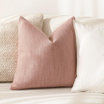 Foindtower Set of 2 Decorative Textured Burlap Linen Throw Pillow Covers Farmhouse Boho Cushion Cover Solid Accent Pillowcase for Couch Sofa Bed Living Room Home Decor,18×18 Inch,Dusty Pink