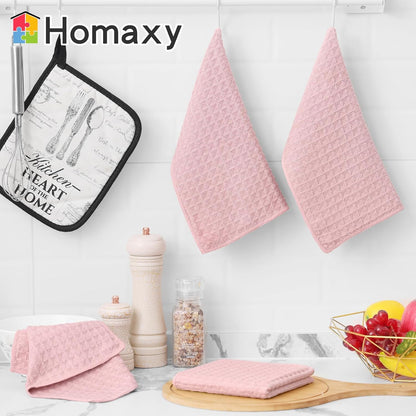 Homaxy Microfiber Waffle Weave Kitchen Towels Set, (16 x 28 & 12 x 12 Inch, Pink) Ultra Absorbent and Solid Color Dish Towels, 8 Pack, Pink