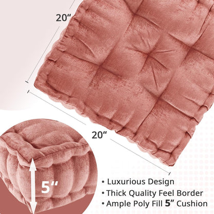 Intelligent Design Azza Floor Pillow, Large Seat Cushions for Adults, Floor Pillow for Meditation or Yoga, Lustrous Chenille Tufted, Scalloped Edges for Bench/Chair Cushion, 20"x20"x5", Dusty Peach