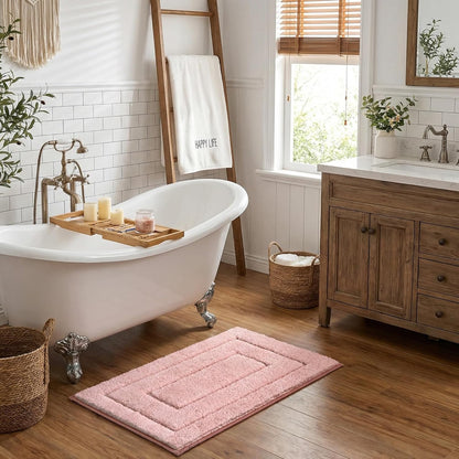 GRANNY SAYS Bathroom Rugs and Mats, 16" x 24" Non-Slip Bath Mat for Bathroom, Super Soft Absorbent Microfiber Bath Rug, Machine Washable and Dry, Small Pink Rug for Shower, Tub and Bath Floor