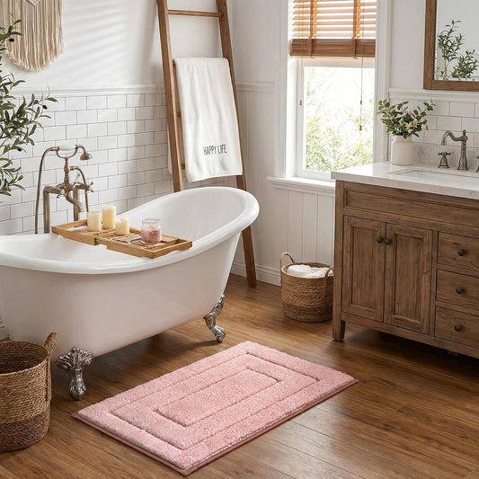 GRANNY SAYS Bathroom Rugs and Mats, 16" x 24" Non-Slip Bath Mat for Bathroom, Super Soft Absorbent Microfiber Bath Rug, Machine Washable and Dry, Small Pink Rug for Shower, Tub and Bath Floor