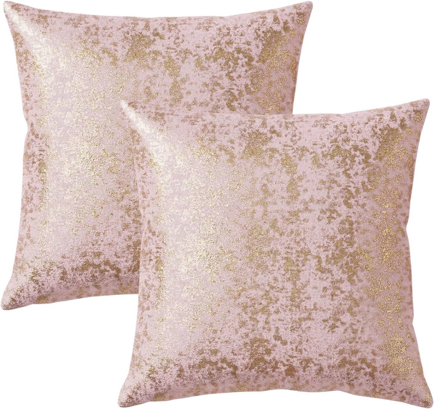 Q&J FABRIC CO. 2 Pack Velvet Throw Pillow Covers 20x20'', Luxury Dutch Fleece Soft Square Cushion Cases Gold Foil Embossed for Sofa & Home Decor Pink