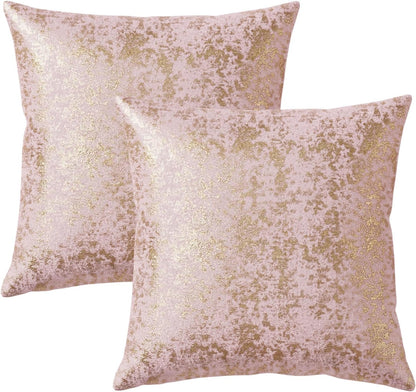 Q&J FABRIC CO. 2 Pack Velvet Throw Pillow Covers 20x20'', Luxury Dutch Fleece Soft Square Cushion Cases Gold Foil Embossed for Sofa & Home Decor Pink