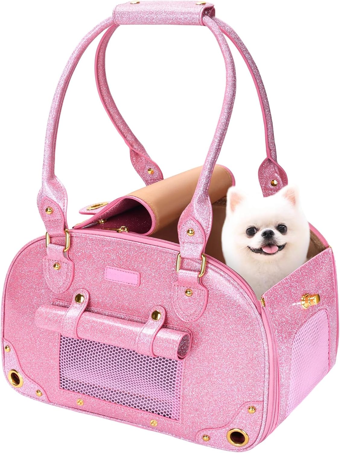 Dog Carrier Purse, Pet Carrier, Bling Waterproof Premium Leather Pet Travel Portable Bag Carrier for Cat and Small Dog Home & Outdoor Small Bling Pink