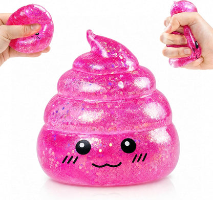 Novelty Squishy Poop Sugar Stress Ball Sensory Toys, Kawaii Poop Shape Squishies, Funny Squishy Poo Toy, Glitter Stress Balls for Kids and Adults, Prank Surprise, Gifts, Party Favors (Pink)