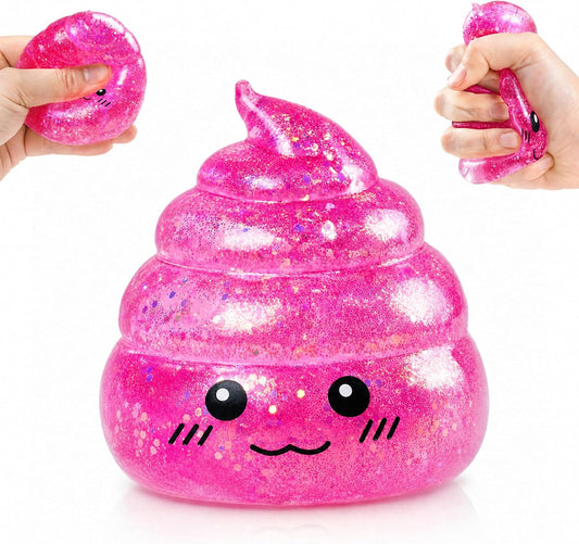 Novelty Squishy Poop Sugar Stress Ball Sensory Toys, Kawaii Poop Shape Squishies, Funny Squishy Poo Toy, Glitter Stress Balls for Kids and Adults, Prank Surprise, Gifts, Party Favors (Pink)