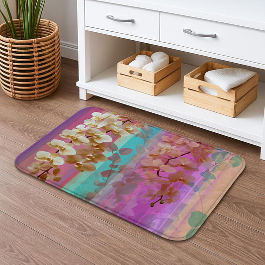 Spring Floral Quick Dry Bath Mat, Vibrant Peach Blossom Pattern Non Slip Shower Mat, Elegant Memory Foam Washable Bath Rugs for Bathroom Toilet Restroom Decorative 20x32 Inch