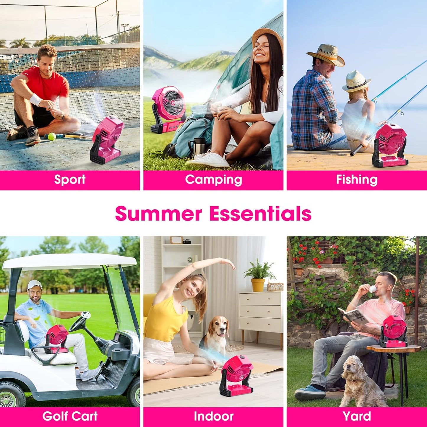 Ausic Portable Misting Fans, [Max 35H Runtime] Pink Outdoor Cooling Fan for Patios, 8 Inch Battery Operated Rechargeable Fans, Water Spray Fan with LED Light for Pets/Travel Beach Camping Essential