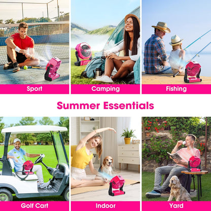 Ausic Portable Misting Fans, [Max 35H Runtime] Pink Outdoor Cooling Fan for Patios, 8 Inch Battery Operated Rechargeable Fans, Water Spray Fan with LED Light for Pets/Travel Beach Camping Essential