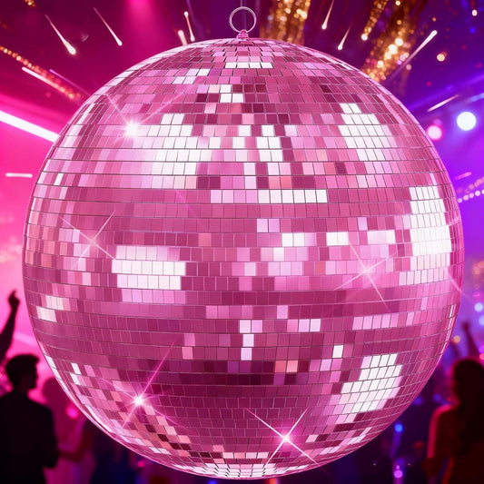 20 inch Pink Disco Ball, Hanging Mirror Ball, Wedding Decoration Disco Light Ball, Stage Lighting Effect, 20 inch Home, Stage and Bar Glittering Decoration (20Inch-Pink)