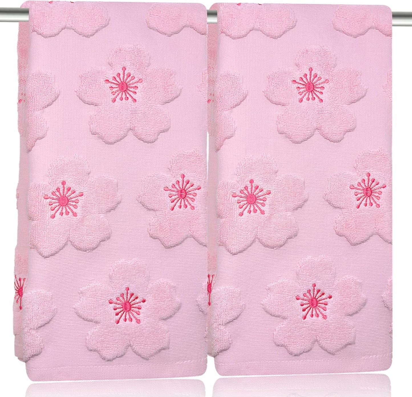 2pcs Cherry Blossom hand towels for bathroom Decorative Towels Set 100% Cotton Pink Jacquard Spring summer floral bath towels dish kitchen towels kitchen Bathroom Decor Gift(cherry blossom Pink)