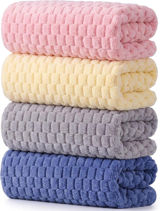 Peryiter 4 Pcs Microfiber Bath Towels 27.6'' x 55'' Large Colorful Sheet Set with Hang Loop Soft Absorbent Quick Dry Plush Fluffy Bathroom Towel for Adults Dorm Spa Gym(Pink, Yellow, Light Gray, Blue)