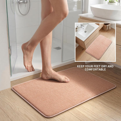 YIHOUSE Bathroom Rug Set 2 Piece, Memory Foam Pink Bath Mat Set Non-Slip Quick Dry Bath Mats for Bathrooom