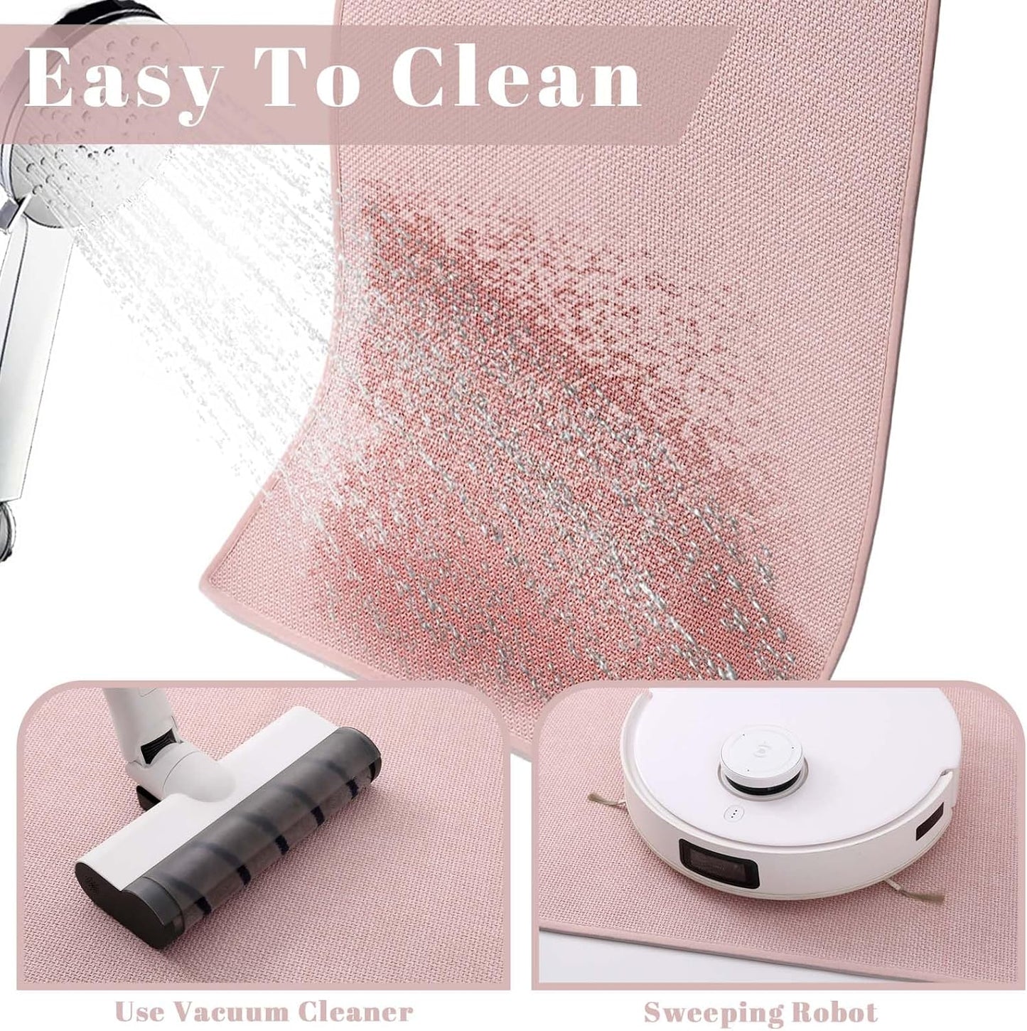 Bathroom Rugs, Bath Mats for Bathroom Non Slip Washable, Quick Dry, Water Absorbing, Fits Under Door, Ultra Thin, Rubber Backing, Low Pile, Cozy Cloth Cotton, Ideal for Shower, Sink-Pink 24''x16''