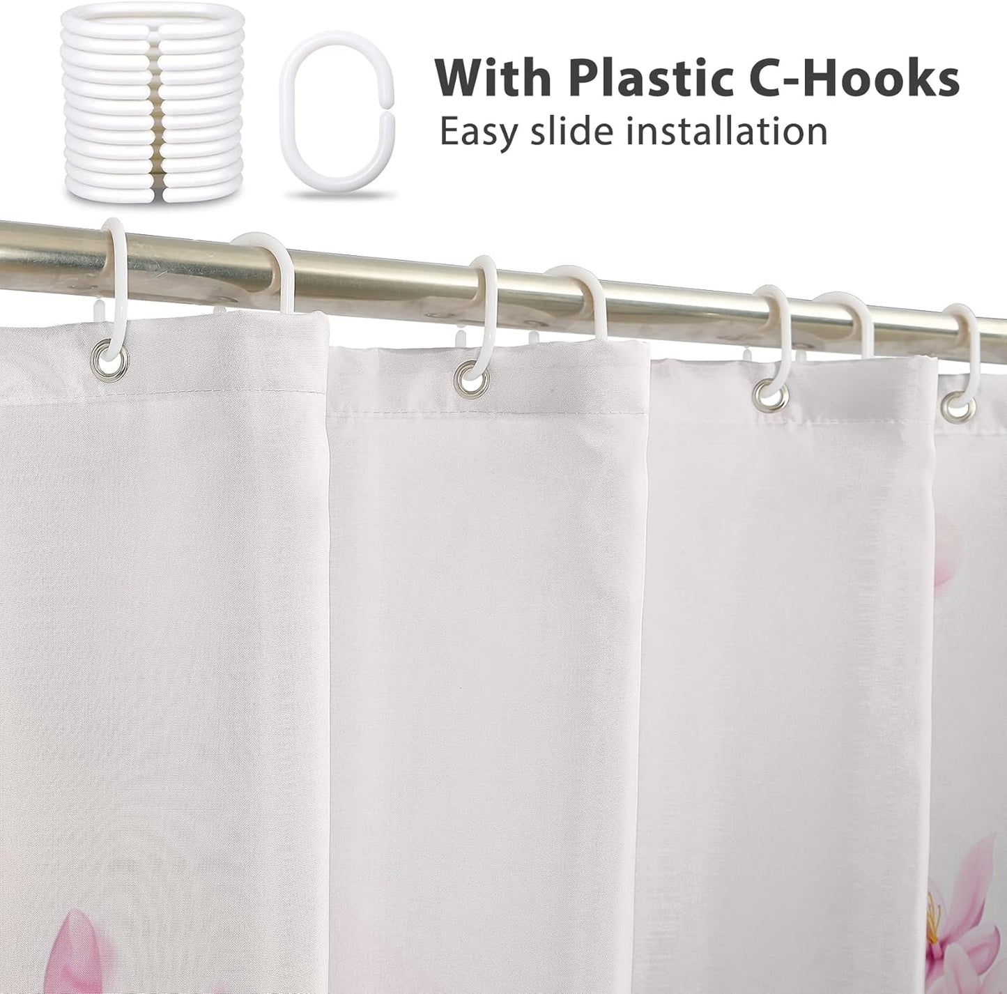 Renaiss 72x72 Inches Pink Cherry Blossom Shower Curtain Spring Pink Peach Floral Branches with Flower Buds Fabric Bath Shower Curtains for Bathroom Decor Waterproof Polyester with Hooks