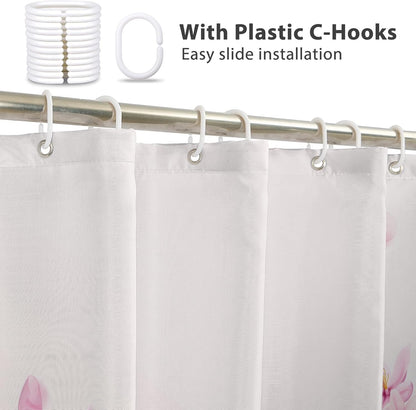 Renaiss 72x72 Inches Pink Cherry Blossom Shower Curtain Spring Pink Peach Floral Branches with Flower Buds Fabric Bath Shower Curtains for Bathroom Decor Waterproof Polyester with Hooks