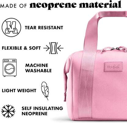 Fit & Fresh Remi Lunch Bag for Women Work – Neoprene Lunch Tote with Containers & Ice Pack, Reusable Meal Prep Lunch Box, Large Capacity, Machine Washable, Pink