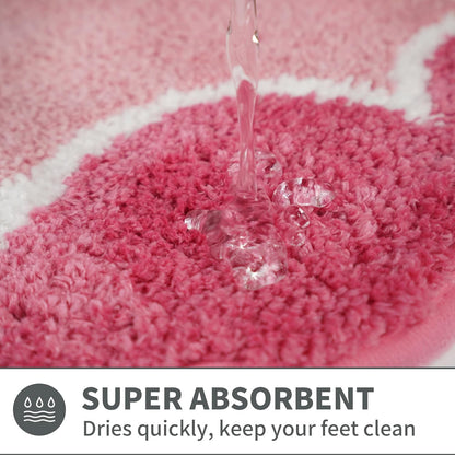 Cute Scalloped Rose Pink Bathroom Rugs Mat,Non Slip Absorbent Quick Dry Bath Mats for Shower Room,Microfiber Bath Mats for Bathroom Floor Washable Carpet for Shower Tub Sink Bedroom,20"x32"