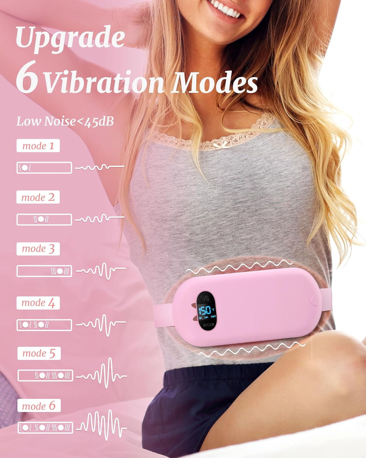 Portable Heating Pad, Upgraded Cordless Electric Fast Heating Pad for Back Belt 6 Heat 6 Vibrating Modes Gifts for Women Girls Her Girlfriend Pink