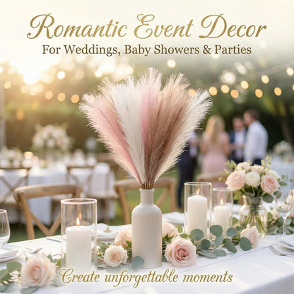 Pampas Grass Decor 30pcs 21.7 Inch, Faux Pampas Grass White Pink Brown Artificial Dried Flowers Fluffy No Shedding for Boho Wedding Home Bedroom Vase Filler