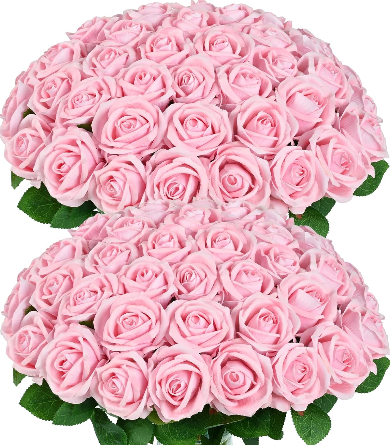 50 Pcs Pink Roses Artificial Flowers, Real Touch Velvet Roses Bouquet Fake Flowers Bulk, Artificial Roses with Long Stems for Birthday Gift Women Mom DIY Bridal Wedding Centerpiece Decorations