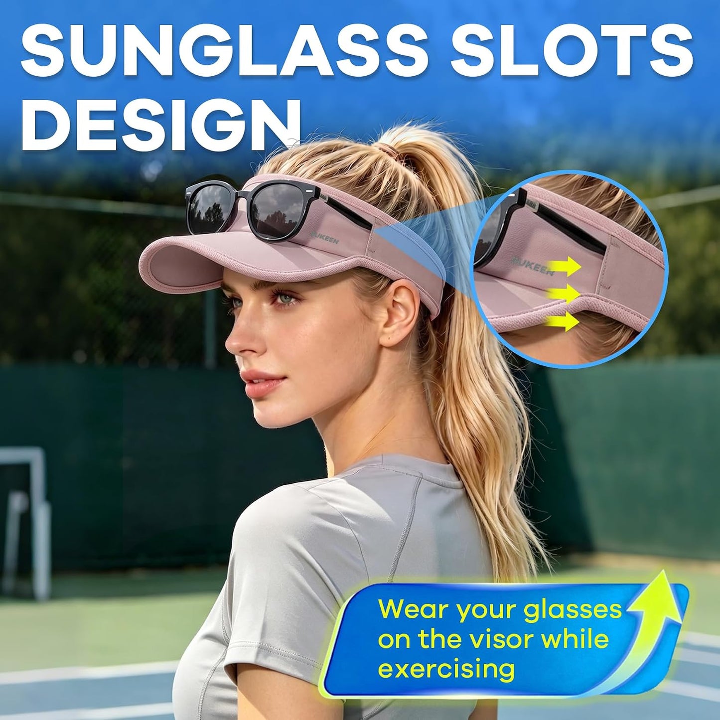 Sukeen Sports Sun Visor Women Men Lightweight Quick-Dry Visor Hat with Sunglasses Slots Athletic Visor for Golf, Tennis