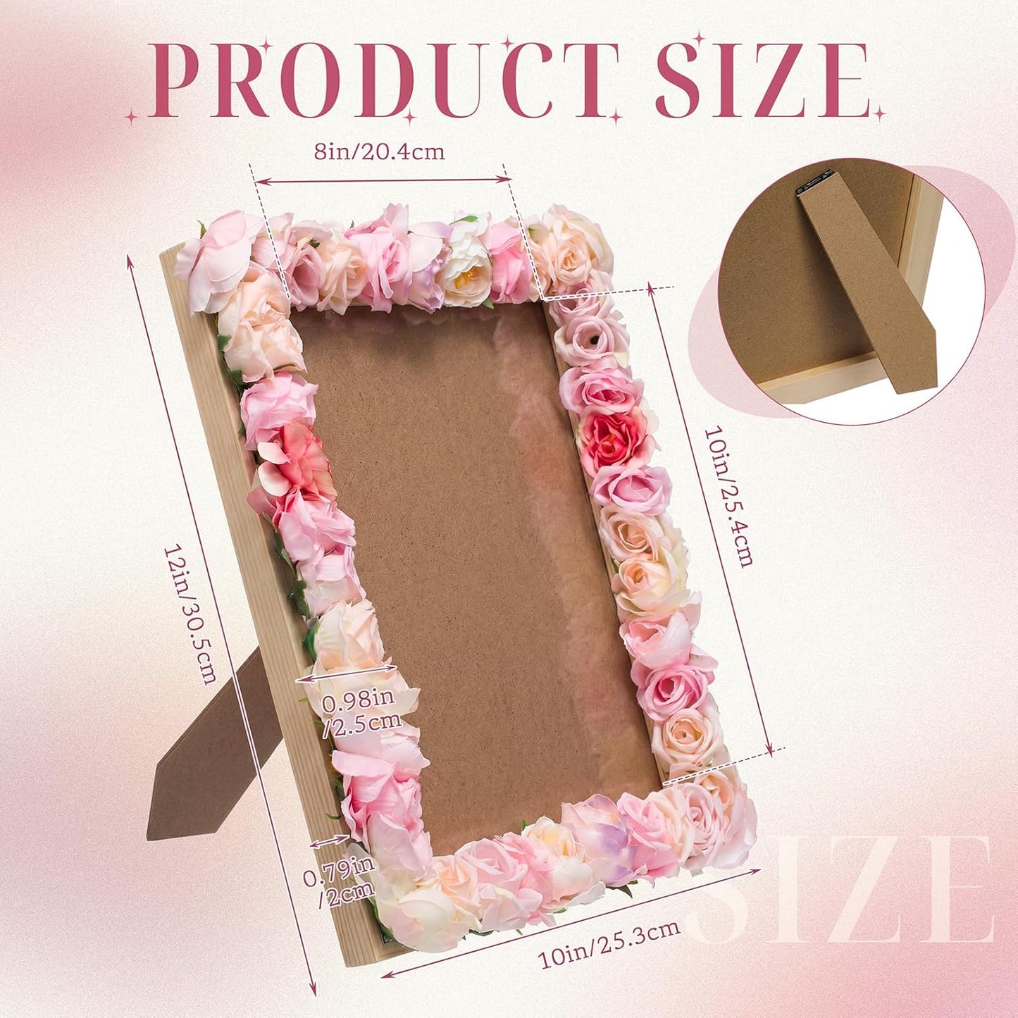 Novabright Pink Floral Photo Frame 8 x 10 Inch Silk Floral Picture Frame with Easel and Hook for Tabletop or Wall Display Decorative Flower Design Home Decoration Art Photo Gallery