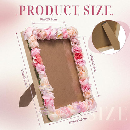 Novabright Pink Floral Photo Frame 8 x 10 Inch Silk Floral Picture Frame with Easel and Hook for Tabletop or Wall Display Decorative Flower Design Home Decoration Art Photo Gallery