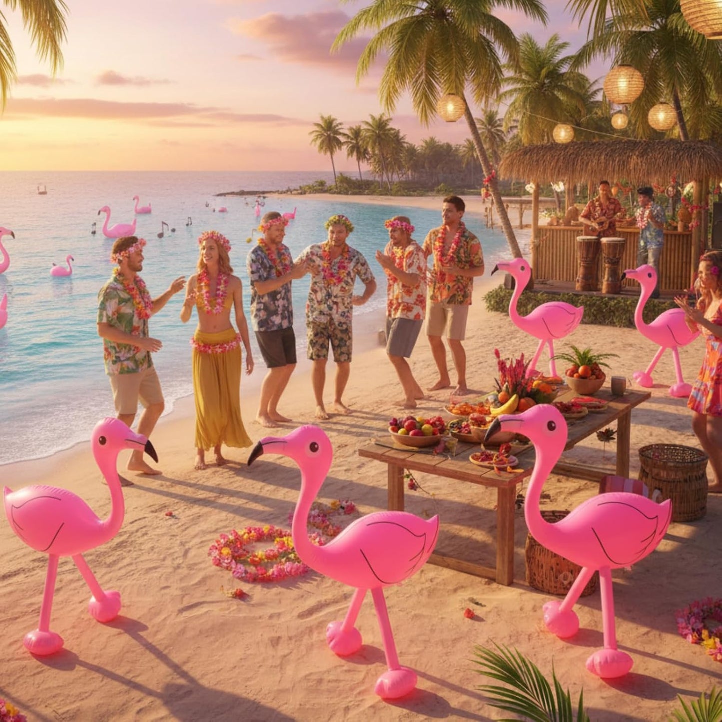 Yaomiao 6 Pieces Flamingo Pool Party Decorations, 22'' Inflatable Pink Flamingos Props Toys for Tropical Hawaiian Luau Birthday, Bachelorette Summer Beach Pool Decor, Yard Lawn Party Supplies