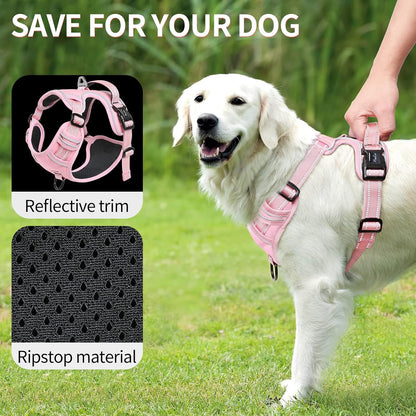 HEELE Dog Harness, No Pull Adjustable Padded Reflective Harness for Small Medium Large Dogs with Handle for Walking Training, Pink, M