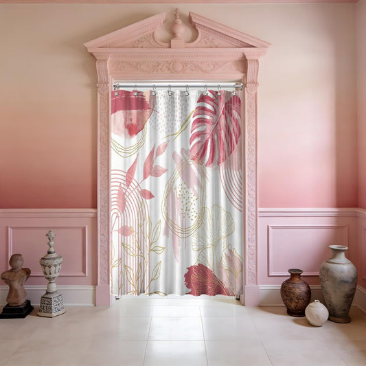 Light Pink and White Shower Curtain Girly Blush Pale Pink Mid Century Modern Shower Curtains for Girls Bathroom Decor, Waterproof Cloth Fabric with Hooks, 48" W x 72" L