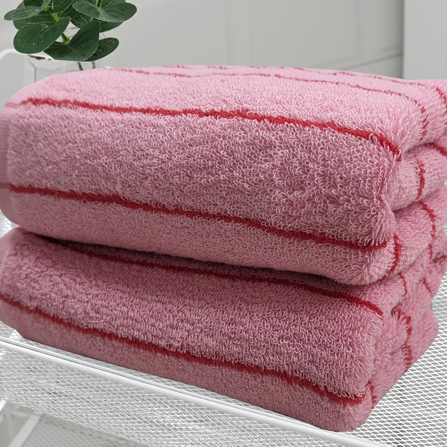 Pink and Red Striped Towels 2 Pack Cotton Soft Bathroom Towels Classical Striped Hand Towels for Spa Shower Gym Kitchen Lighter & Quick Dry, Rose Pink, 14 x 30 Inch