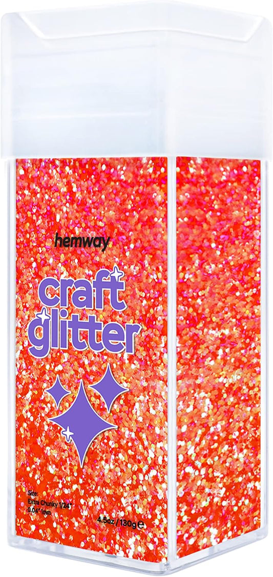 Hemway Craft Glitter Shaker 130g / 4.6oz Glitter for Arts, Crafts, Resin, Tumblers, Painting, Decoration, Festival - Extra Chunky (1/24" 0.040" 1mm) - Fluorescent Peach