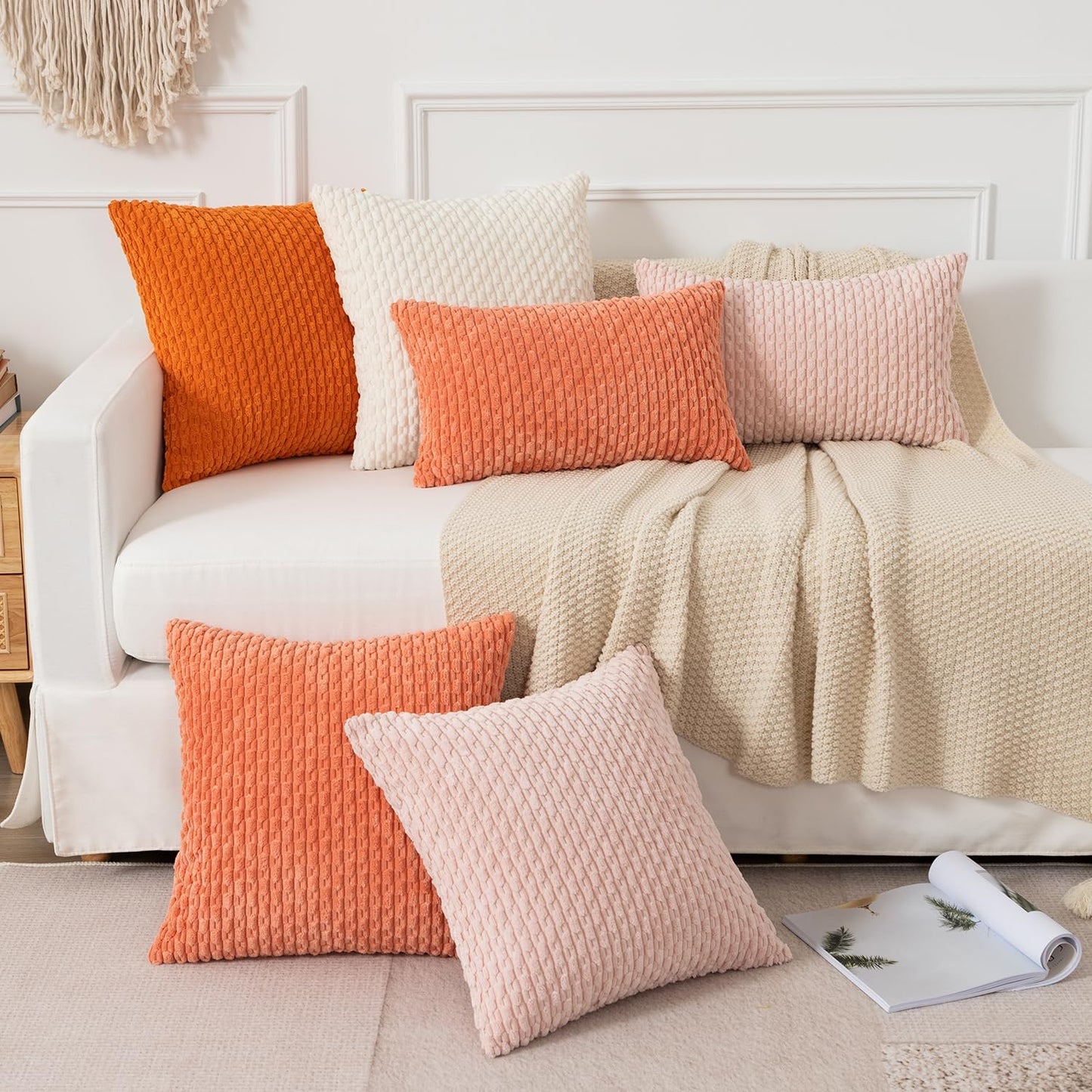 Kevin Textile Valentines Day 12x20 Inch Pillow Cover 1 Pack Boho Decorative Soft Striped Corduroy Lumbar Farmhouse Accent Rectangle Cushion Case for Living Room Couch Sofa Bed, Light Pink