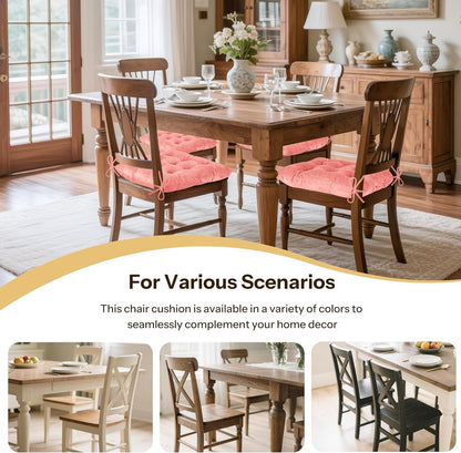1 Pack Tufted Kitchen Chair Cushions Soft Indoor Chair Pads with Ties Thick Square Seat Cushions for Dining Room 15.5"x15.5" Pink