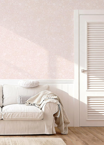 Guvana Pink and White Peel and Stick Wallpaper Floral Wallpaper Slef Adhesive Removable Waterproof Contact Paper Boho Wall Paper for Living Room Bedroom Stair Kitchen Bathroom 17.3''x78.7''