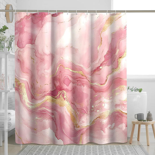Peach Marble Shower Curtain Set, Luxury Abstract Modern Shower Curtain, 3D Contemporary Bathroom Accessories, Polyester Fabric Decorative -62''x72''