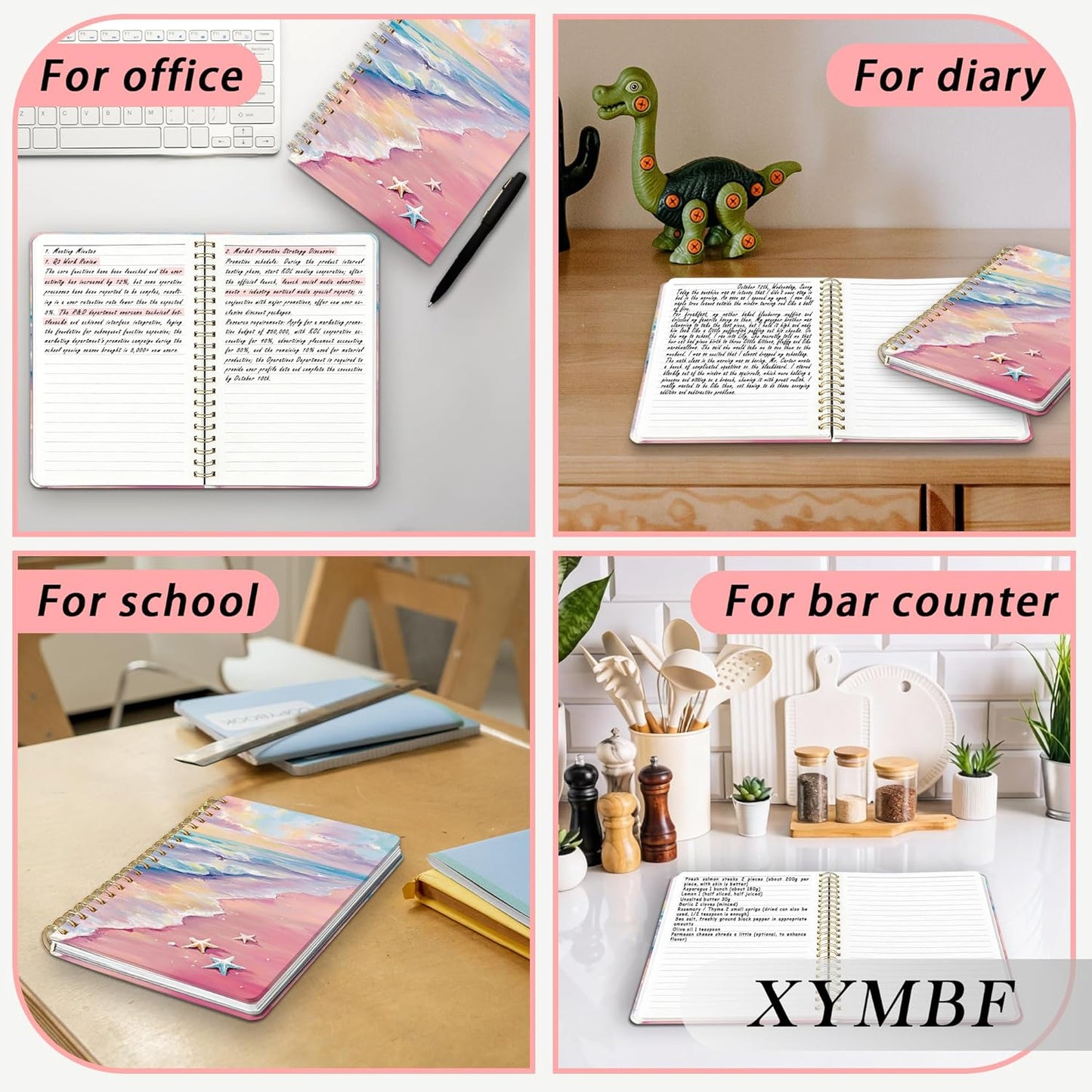 Pink Pastel Coastal Beach Notebook Journal, Beach Lover Gifts Notebooks for Girls, Ocean Themed Gifts Journal, Coastal Sunset Starfish Hardcover Spiral Notebook 5.5x8.3 Inch