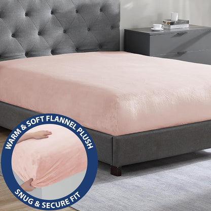 Cathay Home Twin Fitted Sheet, 12" Deep Pocket Ultra Soft Thick Plush Microfiber, All Season Cozy Warmth, Blush