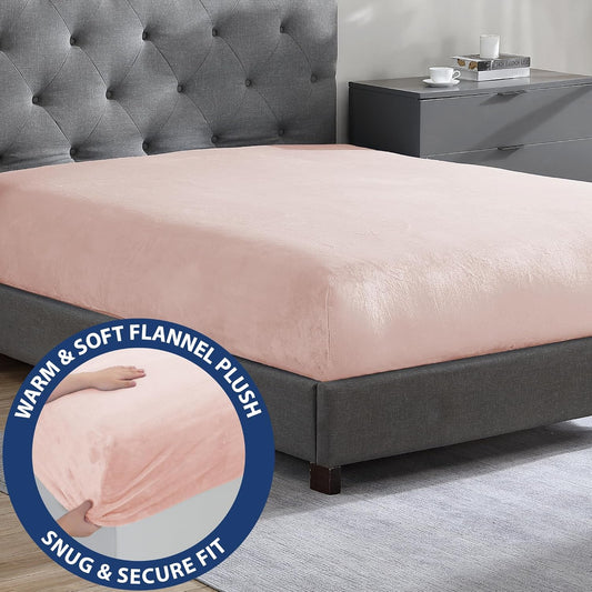 Cathay Home Twin Fitted Sheet, 12" Deep Pocket Ultra Soft Thick Plush Microfiber, All Season Cozy Warmth, Blush
