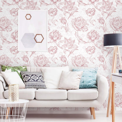 Timeet 17.7In ×197In Pink Peel and Stick Wallpaper, Floral Peel and Stick Wallpaper Boho Contact Paper Removable Self Adhesive Bedroom Cabinet Mural Wall Decor Vinyl Roll