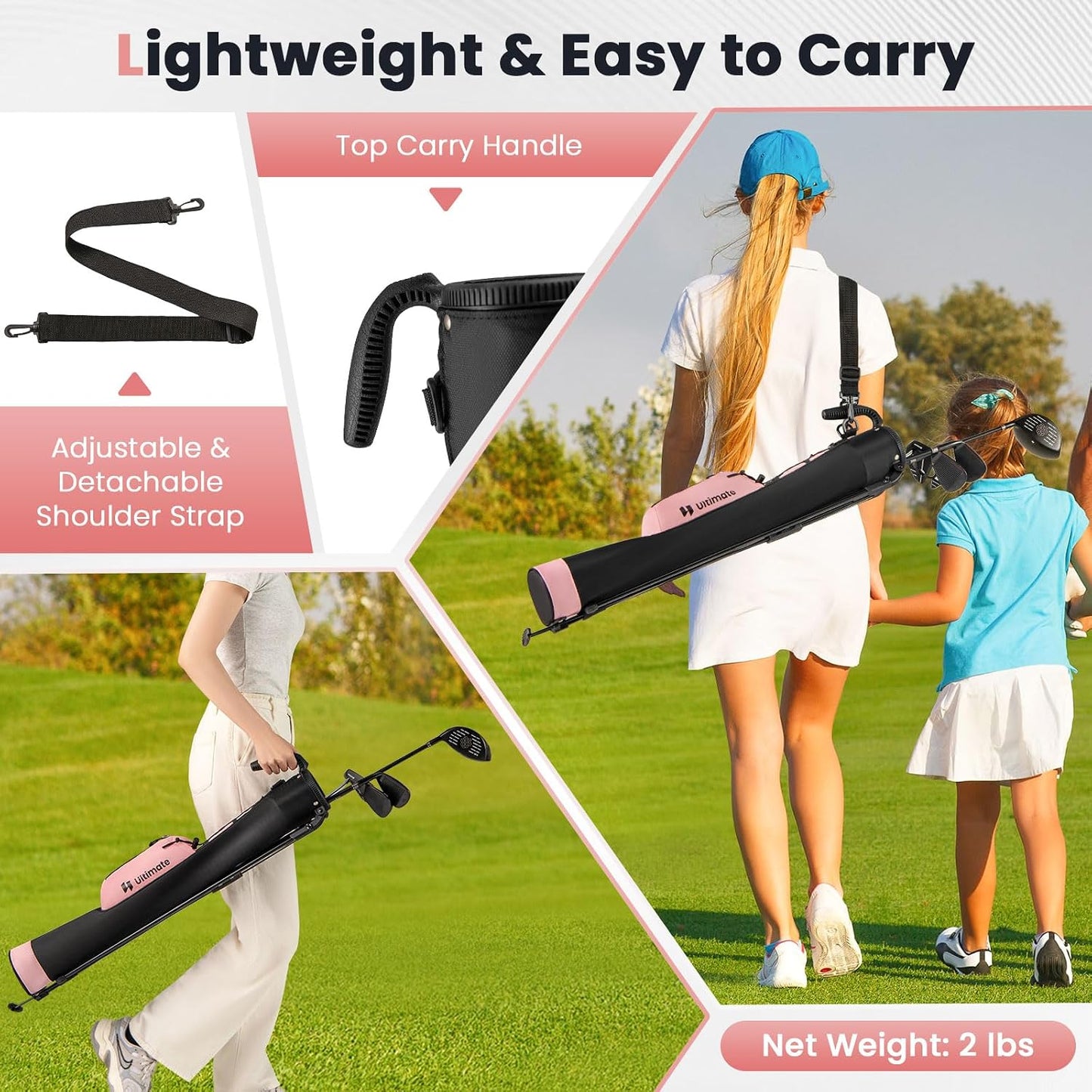 ULTIMATE Golf Stand Bag, Lightweight Sunday Golf Bag w/2 Way Top Dividers, Pocket & Bottle Holder, Pitch n Putt Small Golf Bag for Driving Range, Par 3, Executive Courses