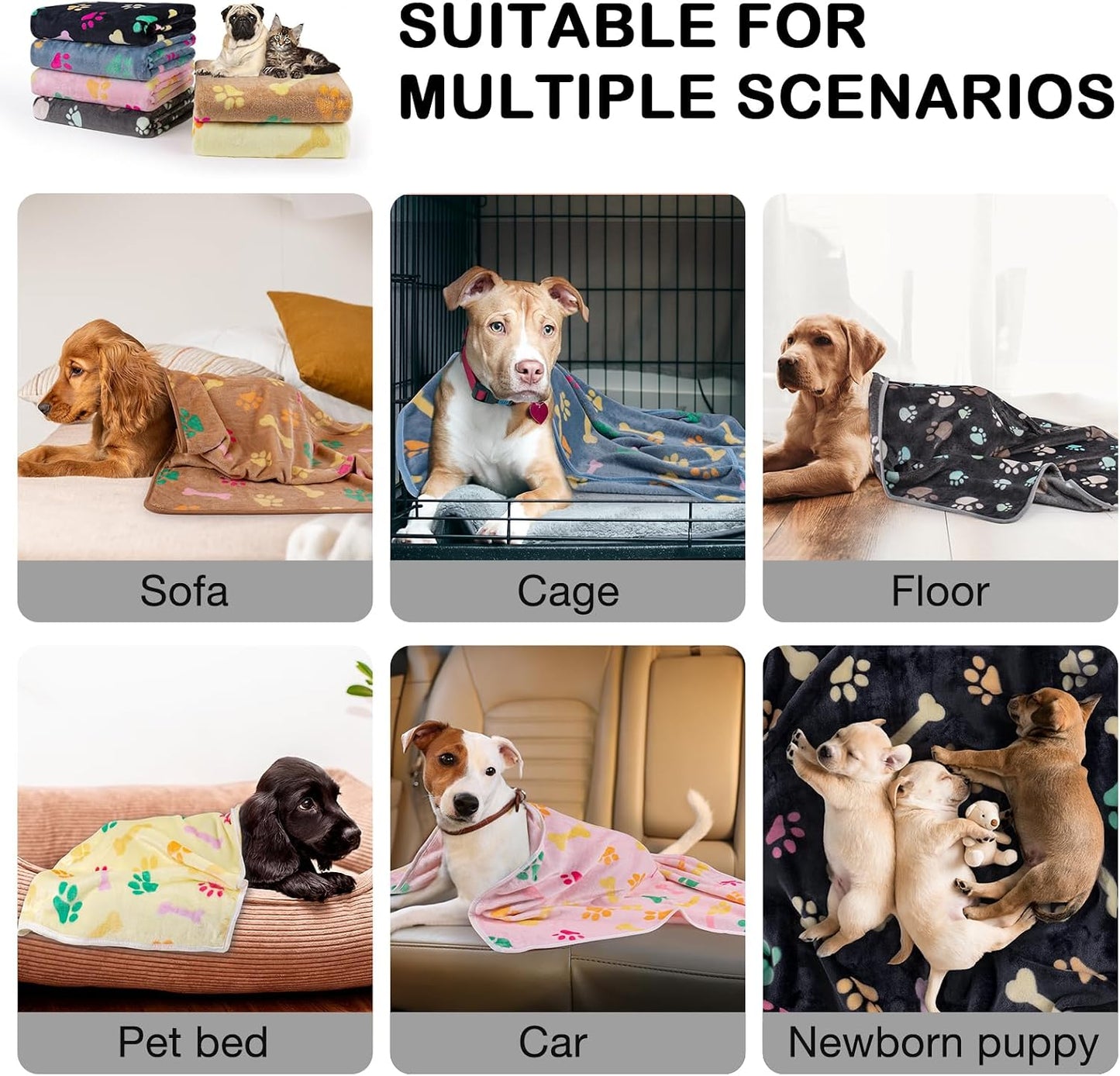 Dono 1 Pack 6 Dog&Cat Blanket, Soft Fluffy Fleece Puppy Blanket for Small Medium Large Dogs Girl, Pink Paw Print Puppy Dog Cat Warm Sleep Mat Blankets Essentials for Dogs