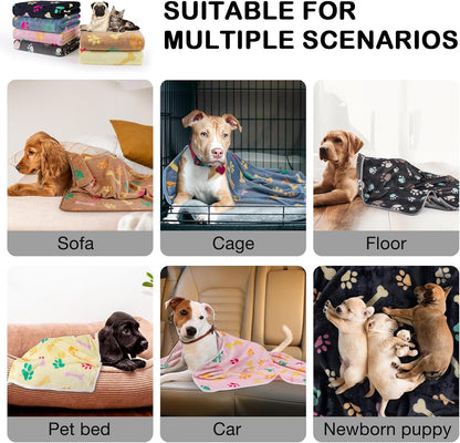 Dono 1 Pack 6 Dog&Cat Blanket, Soft Fluffy Fleece Puppy Blanket for Small Medium Large Dogs Girl, Pink Paw Print Puppy Dog Cat Warm Sleep Mat Blankets Essentials for Dogs