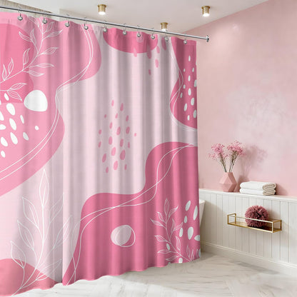 Light Pink Shower Curtain Cute Pink and White Boho Mid Century Modern Shower Curtains for Girly Bathroom Decor Sets, Waterproof Cloth Fabric with Hooks, 70x72 Inch