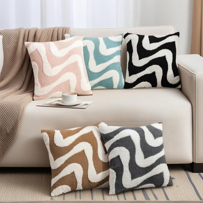 Snowflake Fleece Throw Pillow Cover with Wavy Pattern Cushion Case Modern Pillowcase for Sofa Couch Living Room Home Decor 16 x 16 Inch Pink